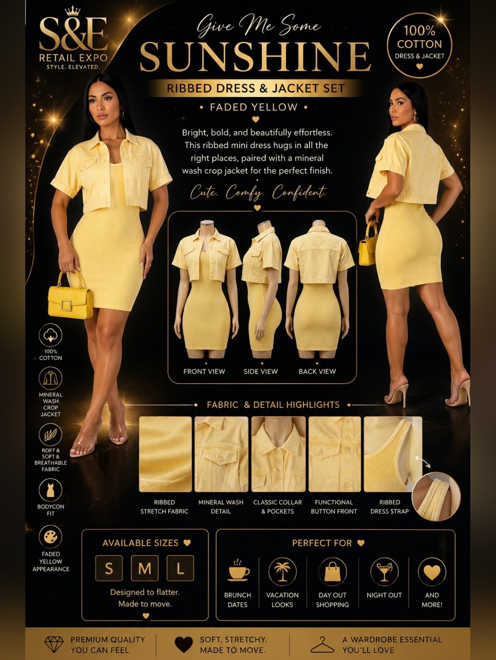 Give Me Some Sunshine Ribbed Dress & Jacket Set- Yellow